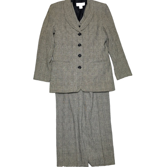 Norton McNaughton Black White Houndstooth 3 Piece Pant Suit Workwear Size 6 - Picture 1 of 13